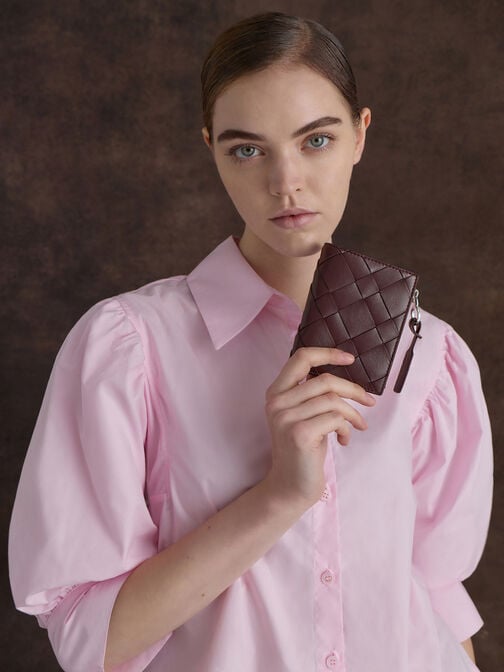 Ivette Woven Top-Zip Small Wallet, Wineberry Red, hi-res