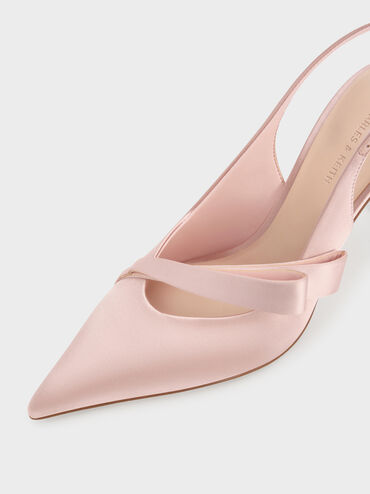 Satin Pleated-Strap Slingback Pumps, Pink, hi-res