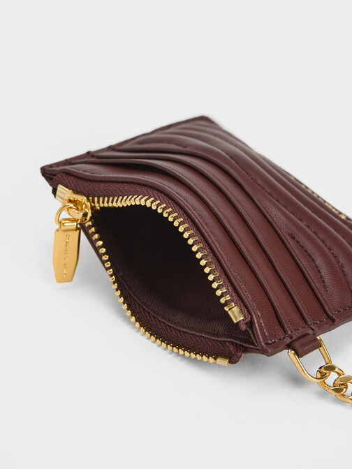 محفظة أوبريل بسحاب مع درزات زخرفية, شوكولاتي داكن, hi-res