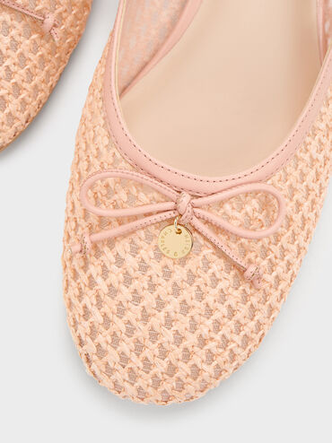 Raffia Bow Mary Jane Mules, Pink, hi-res