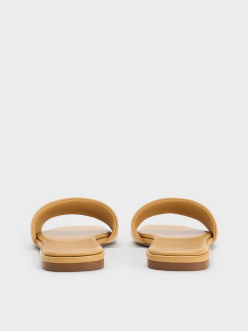 Striped Square-Toe Slide Sandals, Yellow, hi-res