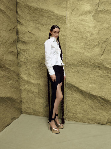 حذاء فرانشيسكا ذو الكعب العالي المفتوح من الأمام والمصنوع من الجلد المعدني, ذهبي, hi-res