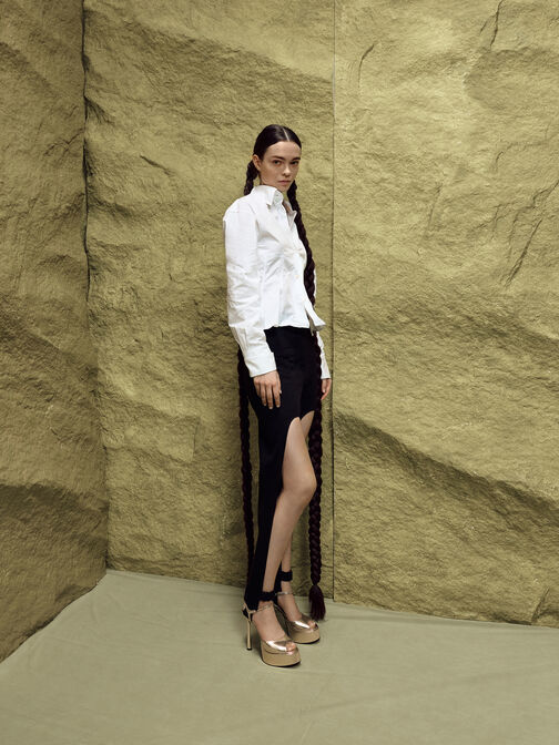 حذاء فرانشيسكا ذو الكعب العالي المفتوح من الأمام والمصنوع من الجلد المعدني, ذهبي, hi-res