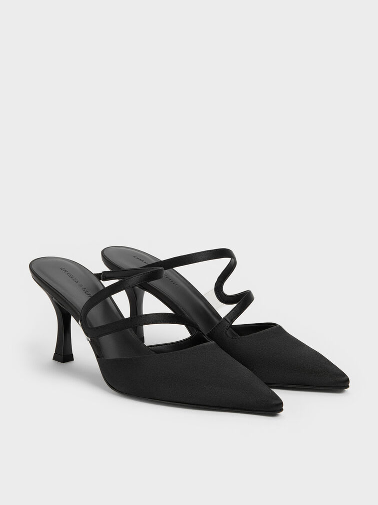 حذاء ميول ساتان أردن بمقدمة مدببة وكعب متموج, أسود خشن, hi-res