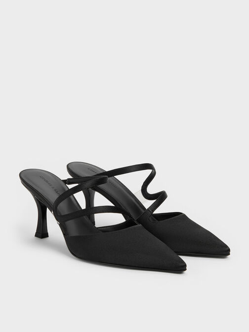 حذاء ميول ساتان أردن بمقدمة مدببة وكعب متموج, أسود خشن, hi-res