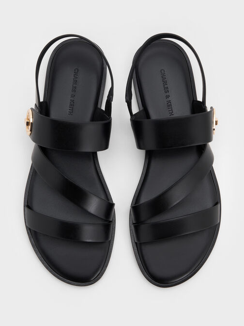 صندل يارا بأحزمة عريضة أنيقة مع قفل دوّار, أسود, hi-res