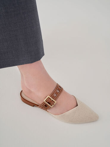 Sepphe Cut-Out Strap Flat Mule Pumps, Caramel, hi-res