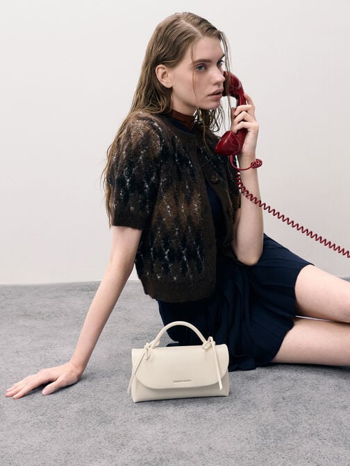 محفظة "هازل" بسلسلة وعقدة, كريمي, hi-res