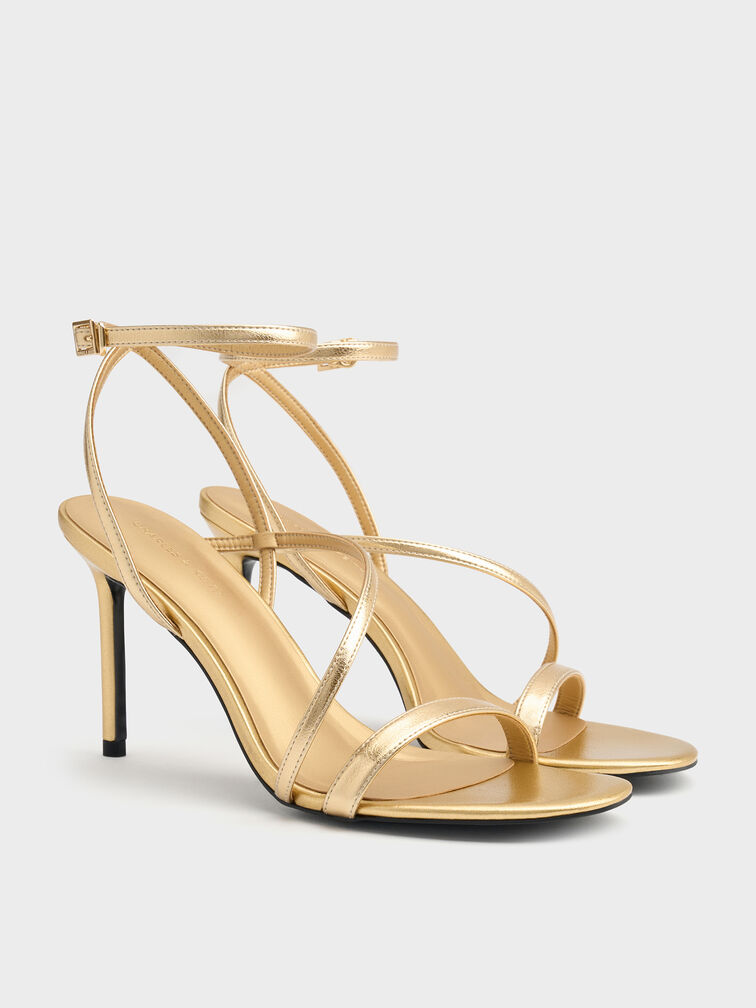 Andricia Metallic Strappy Stiletto Sandals, Gold, hi-res