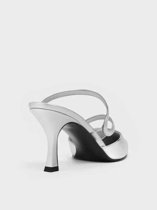 Arden Metallic Pointed Wavy Heeled Mules, Silver, hi-res