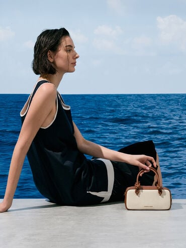 حقيبة مستطيلة سامي من القماش بمقبض مزين بعقدة, رمادي مائل للبني كانفاس, hi-res