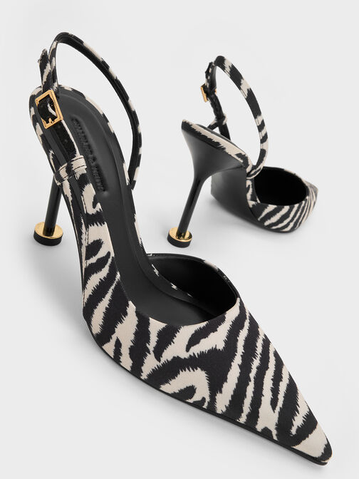 Wynn Zebra-Print Pointed-Toe Sculptural-Heel Slingback Pumps, Animal Print Natural, hi-res