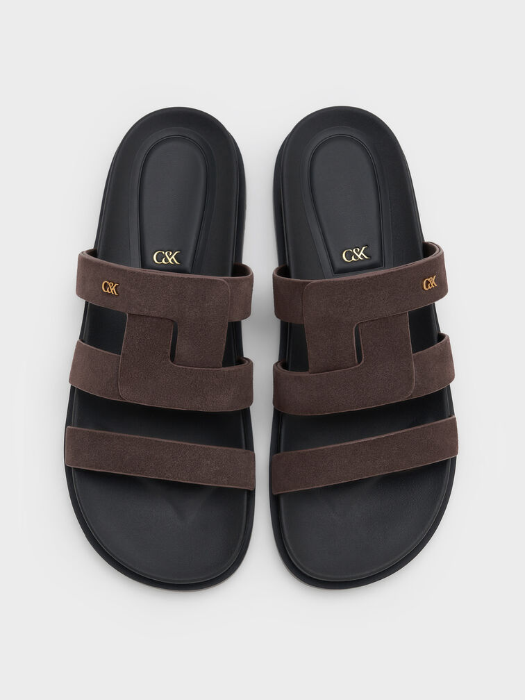 Petina Suede Flatform Sandals, Dark Brown Textured, hi-res