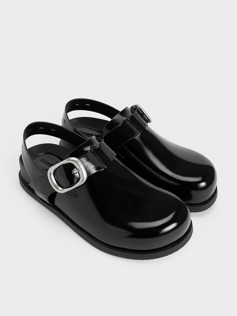 حذاء ميولز مفتوح من الخلف مزود بإبزيم, صندوق أسود, hi-res