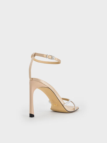 صندل مزخرف بالأحجار مصنوع من البوليستر المعاد تدويره بحزام للكاحل, شامباني, hi-res