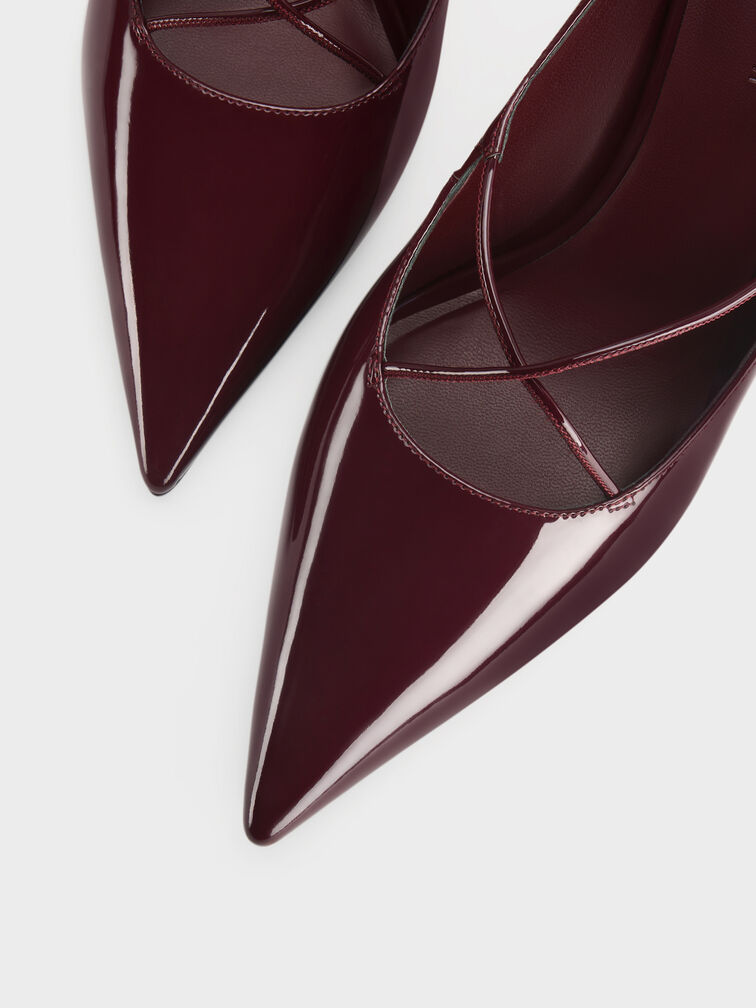 Patent Crossover Pointed Pumps, Burgundy, hi-res