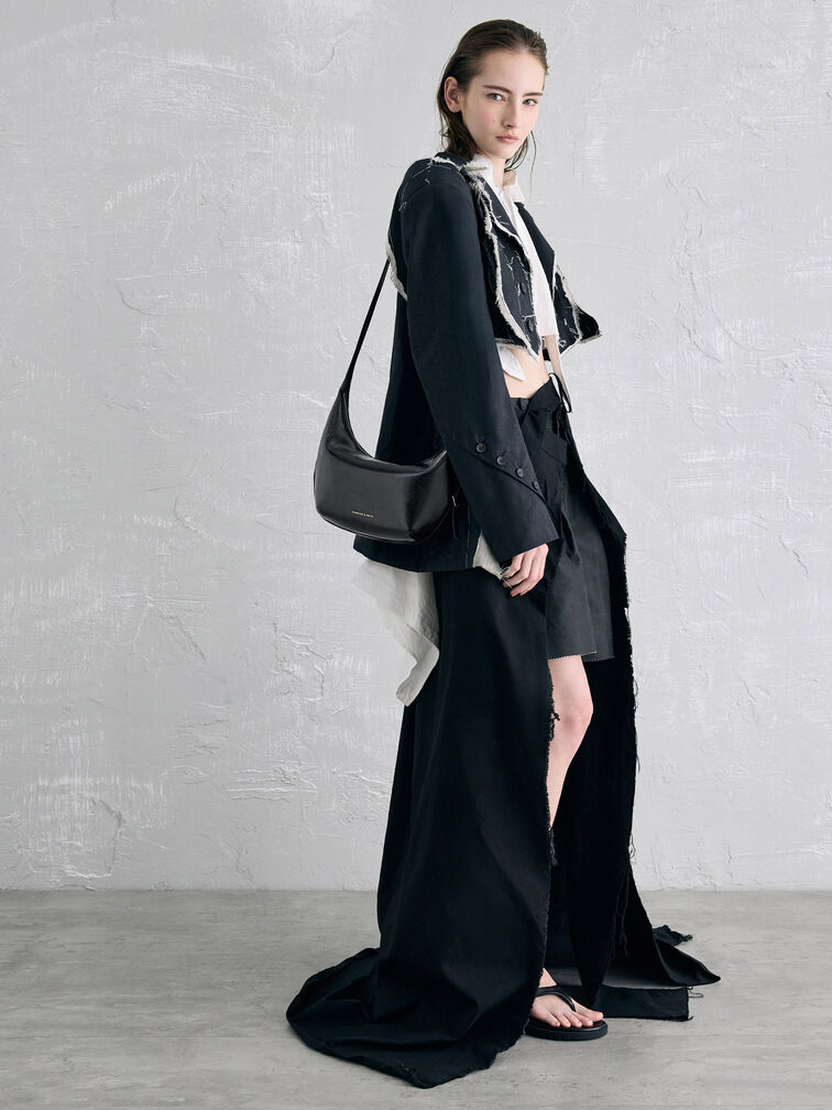 Bryna Curved Hobo Bag, Noir, hi-res