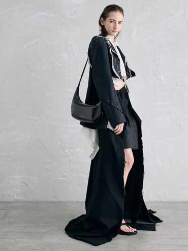 Bryna Curved Hobo Bag, Noir, hi-res