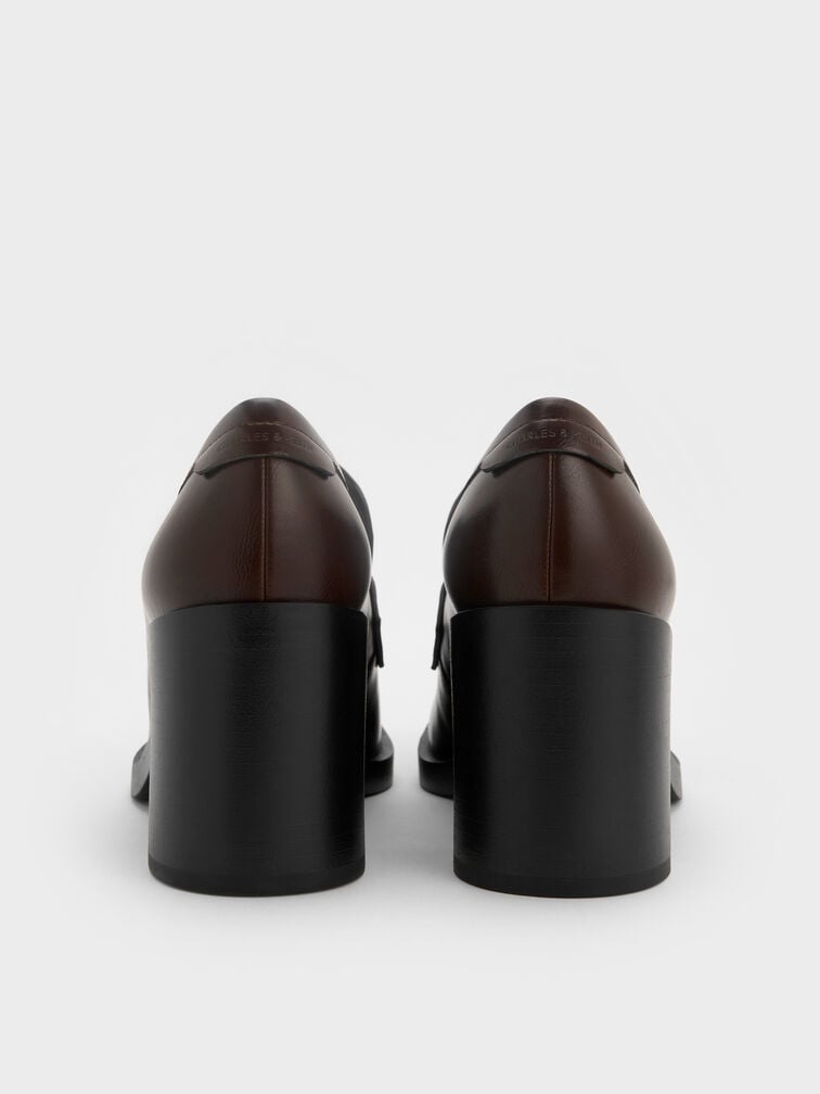 حذاء لوفر بكعب مربع بتفاصيل منسوجة وبإكسسوار معدني, بني داكن, hi-res