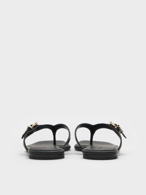 Buckled Thong Sandals, Black, hi-res