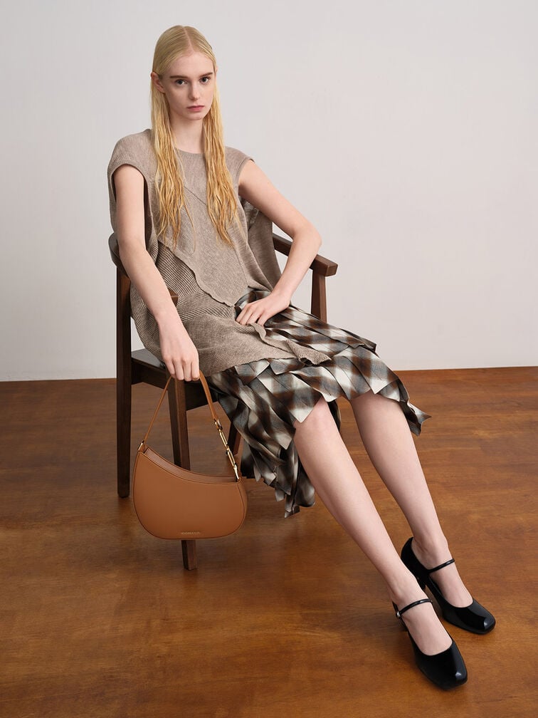 حقيبة كتف أغاثا بسلسلة, بني, hi-res