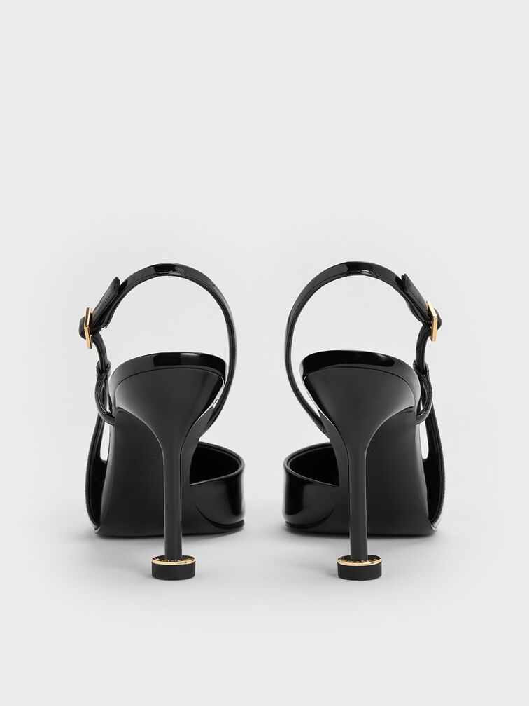 حذاء بامبس وين لامع سليجنباك بكعب منحوت ومقدمة مدببة, أسود براق, hi-res