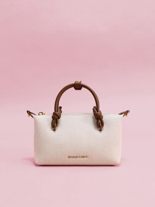 حقيبة توت "سامي" بمقابض معقودة من الكانفاس, شوكولاتي, hi-res