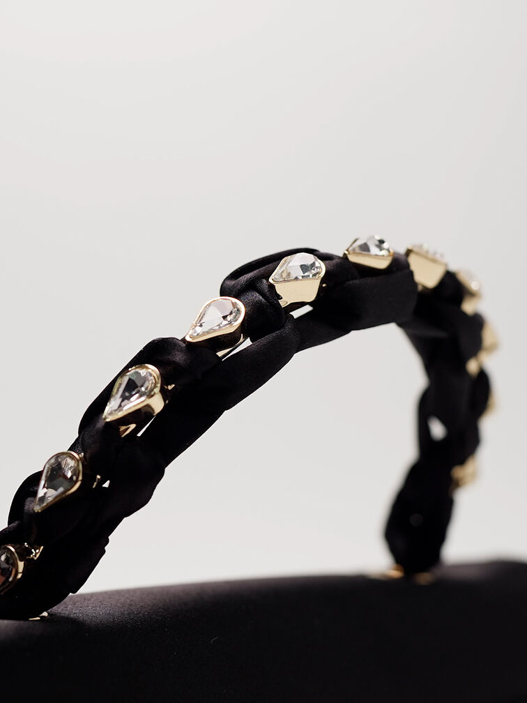 حقيبة إيليان من الساتان ومقبض يد علوي مرصع بالأحجار, أسود, hi-res