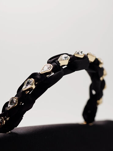 حقيبة إيليان من الساتان ومقبض يد علوي مرصع بالأحجار, أسود, hi-res