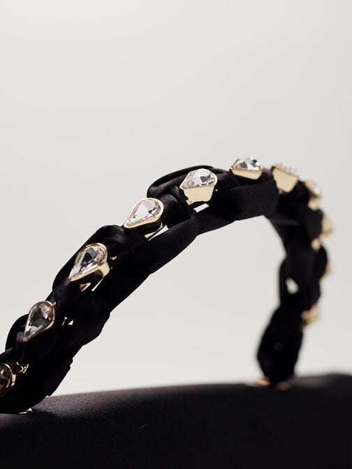 حقيبة إيليان من الساتان ومقبض يد علوي مرصع بالأحجار, أسود, hi-res