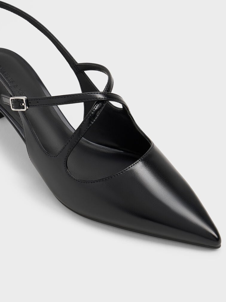 كعب بحزام خلفي ومقدمة مدببة, أسود, hi-res