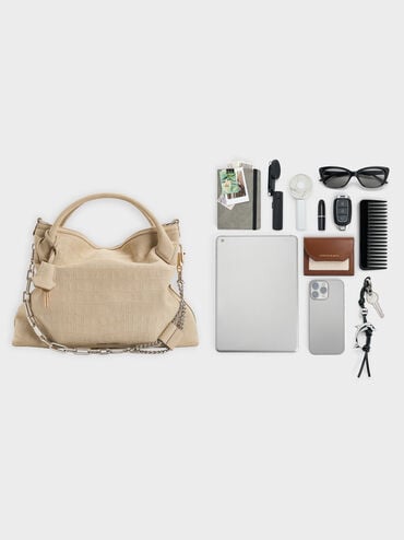 Delfina Chain Tote Bag, Dusted Oat, hi-res