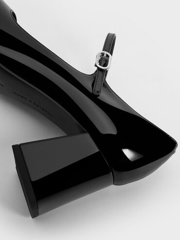 حذاء ماري جين من الجلد اللامع بكعب عالٍ عريض, أسود براق, hi-res