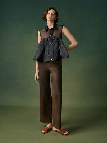 Ivette Woven Slide Sandals, Brown, hi-res