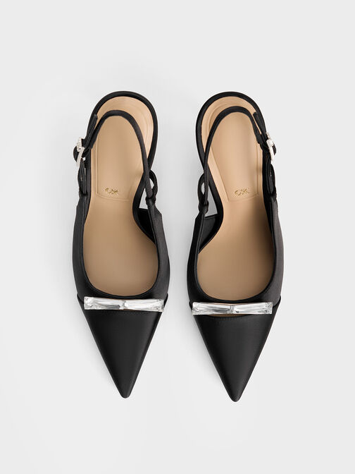 Bow Slingback Pumps, Black Textured, hi-res