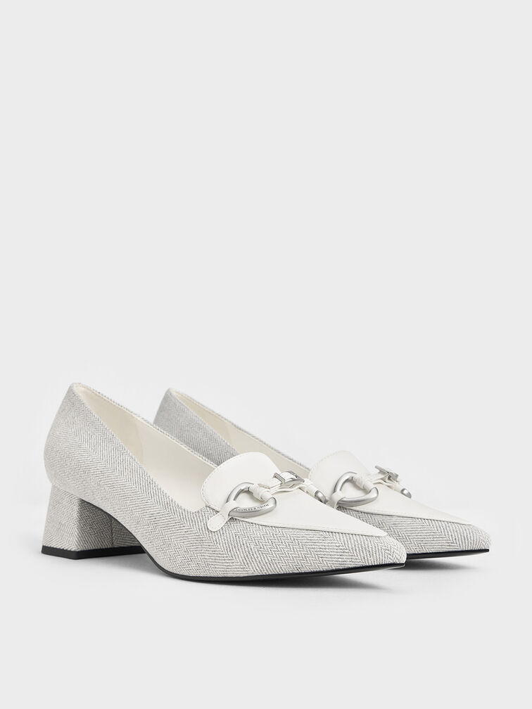 Metallic-Accent Pointed-Toe Block-Heel Pumps, Light Grey, hi-res
