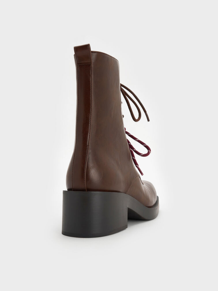 بوت لوغان برباط مزدوج منتصف الساق ستايل كومبات, بني داكن, hi-res