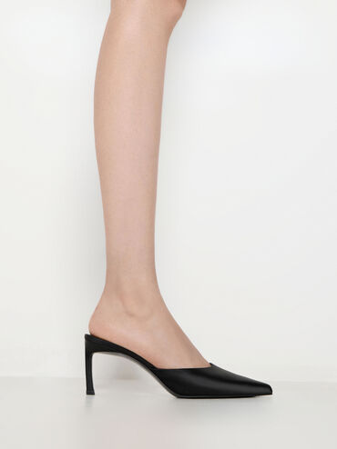 حذاء ميول من الساتان بكعب ومقدمة مدببة, أسود خشن, hi-res