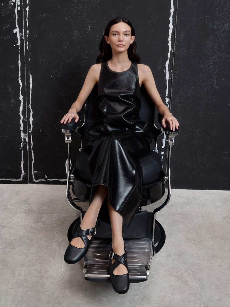 حذاء ماري جاين بأحزمة متداخلة, أسود, hi-res