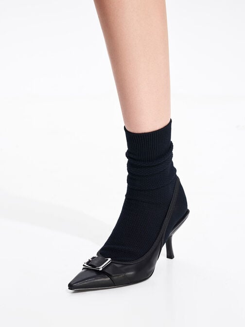 حذاء أنيتا مفتوح من الخلف بكعب عال ومقدمة مدببة وإبزيم أمامي وحزام حول الكاحل, أسود, hi-res