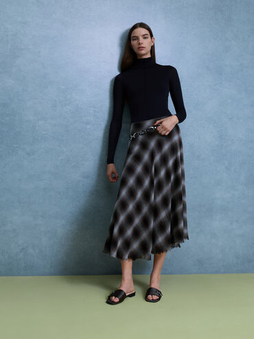 Satin Teardrop-Crystal Buckle-Strap Slide Sandals, Black Textured, hi-res