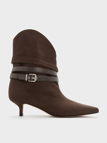 Karter Faux Suede Kitten-Heel Boots, Dark Brown Textured, hi-res