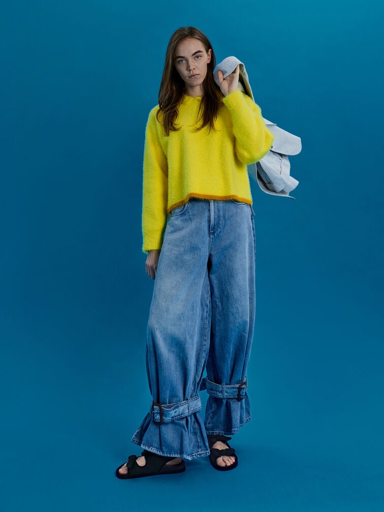 صندل بحزام خلفي وبفيونكة حرير بحزام خلفي, أسود خشن, hi-res