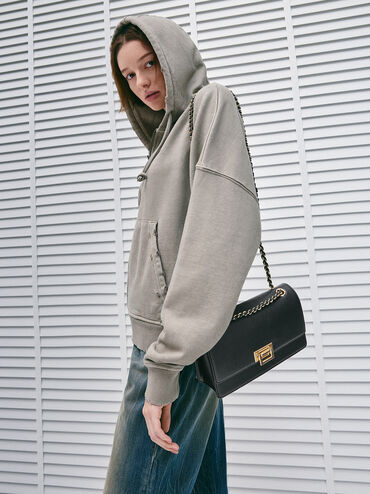 حقيبة كتف إيفرلاين بحزام مضفّر, أسود, hi-res