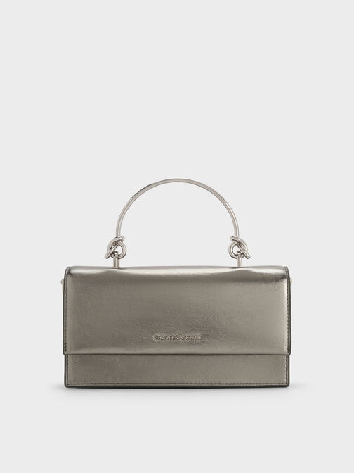 Kristine Metallic Sculptural-Handle Long Wallet, Pewter, hi-res