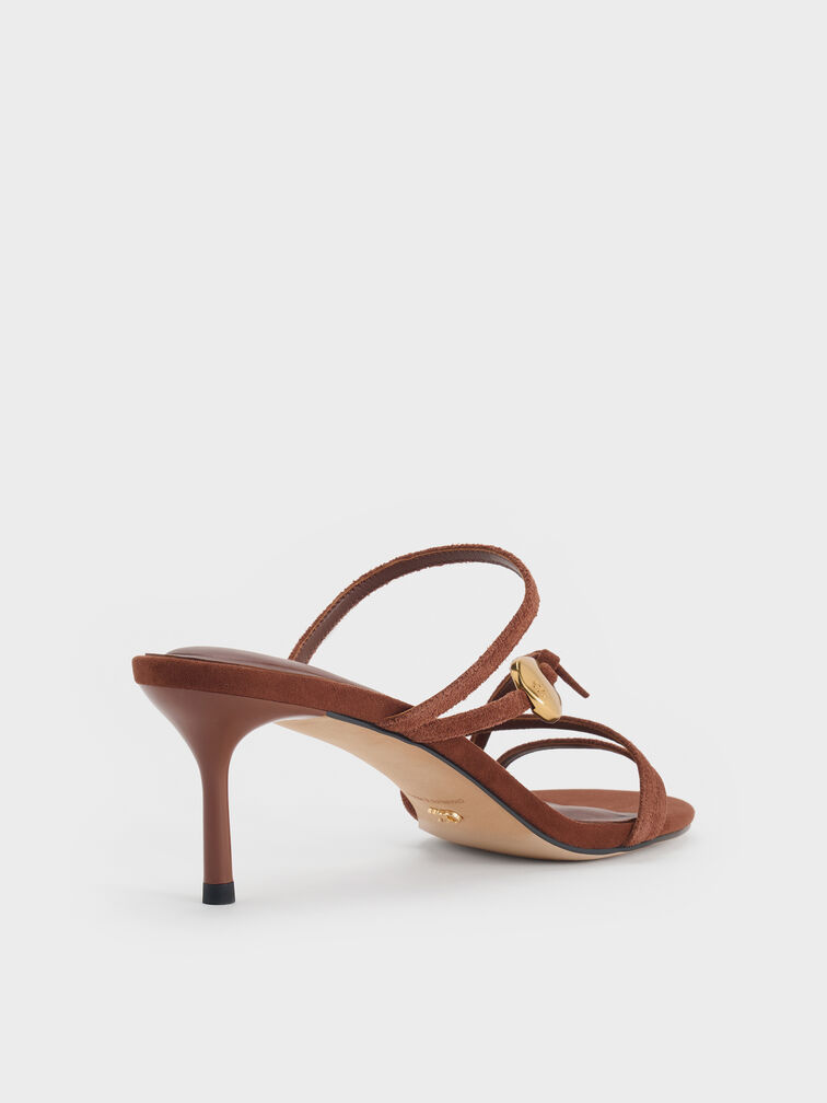 Adema Suede Strappy Heeled Mules, Brown, hi-res