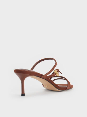 Adema Suede Strappy Heeled Mules, Brown, hi-res