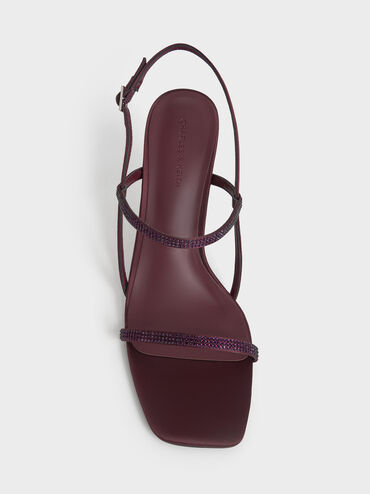 صندل أرونا من الساتان بكعب ستيليتو مرصع بالكريستال, برغندي, hi-res