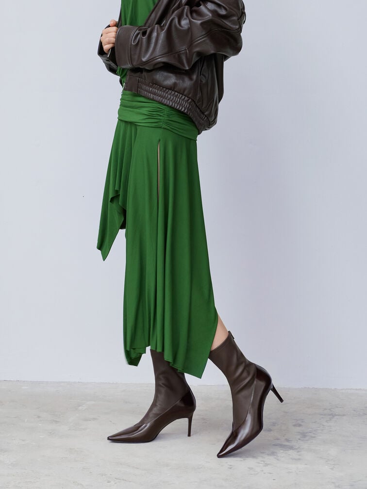 بوت للكاحل بسحاب خلفي بكعب ستيليتو ومقدمة مدببة, بني داكن, hi-res