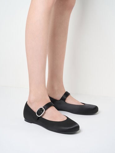 حذاء ماري جين جاني ساتان بإبزيم كريستالي, أسود خشن, hi-res